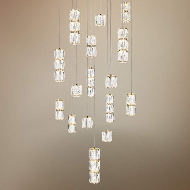 Polaris 28&quot; Wide Gold and Crystal LED Multi Light Pendant