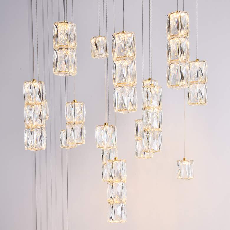 Polaris 28&quot; Wide Gold and Crystal LED Multi Light Pendant more views