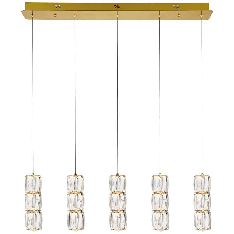 Image 2 Polaris 36 inch Wide Gold Crystal LED Linear Multi Light Pendant