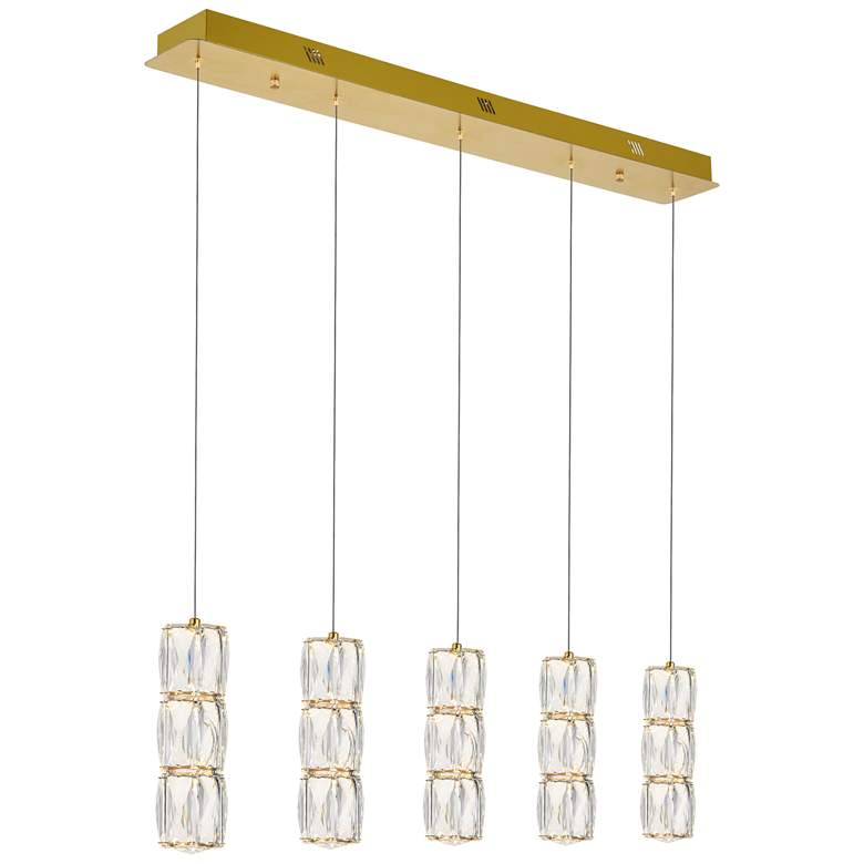 Image 3 Polaris 36" Wide Gold Crystal LED Linear Multi Light Pendant more views