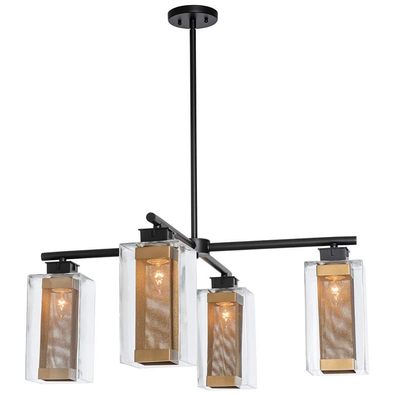 Image 1 Polaris Outdoor 4-Light Pendant - Black Finish - Gold Accents - Clear Glass