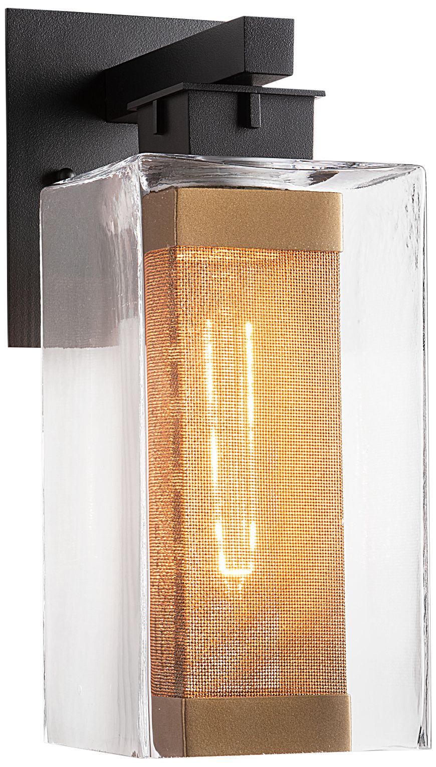 Image 2 Polaris Outdoor Medium Sconce - Black Finish - Gold Accents - Clear Glass