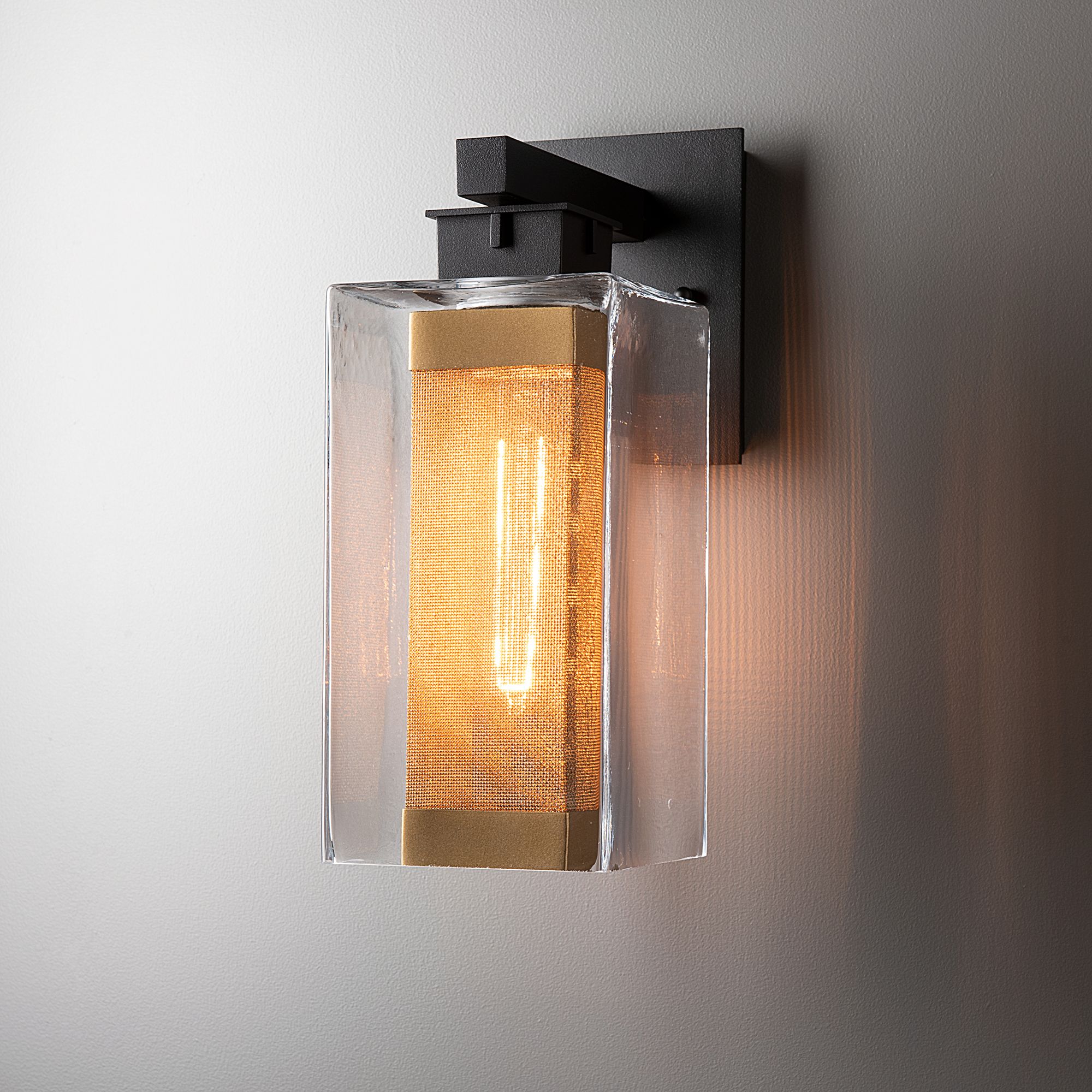 Image 5 Polaris Outdoor Medium Sconce - Black Finish - Gold Accents - Clear Glass more views