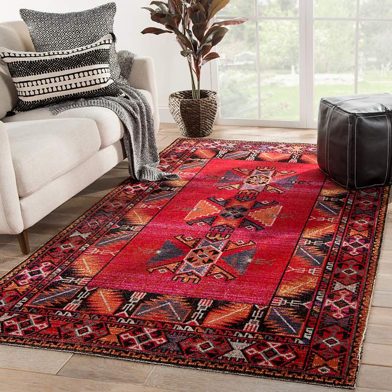 Image 1 Polaris Paloma POL19 5'3"x7'6" Red and Pink Tribal Area R
