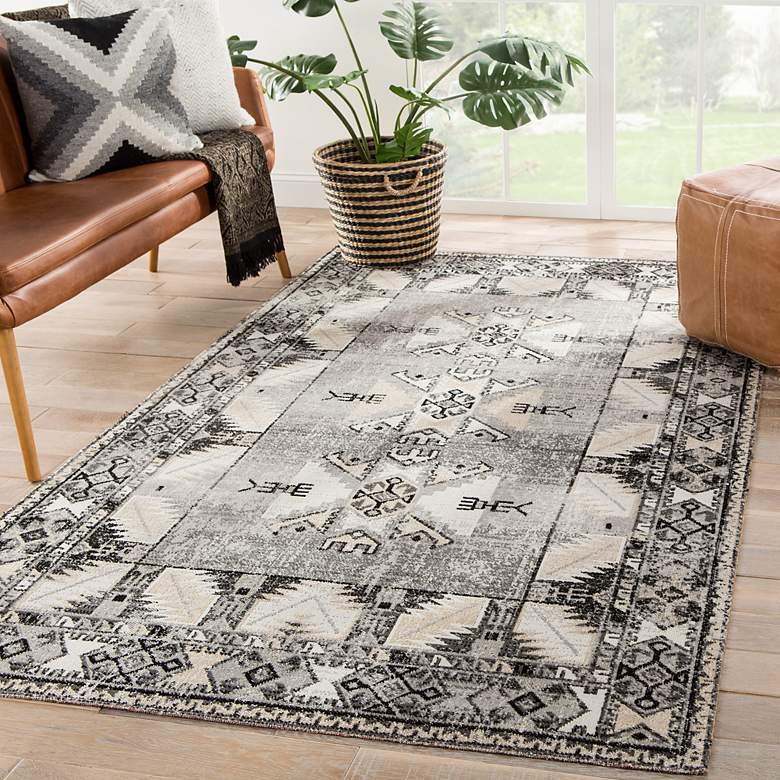 Image 1 Polaris Paloma POL20 5&#39;3 inchx7&#39;6 inch Gray Beige Tribal Area Rug