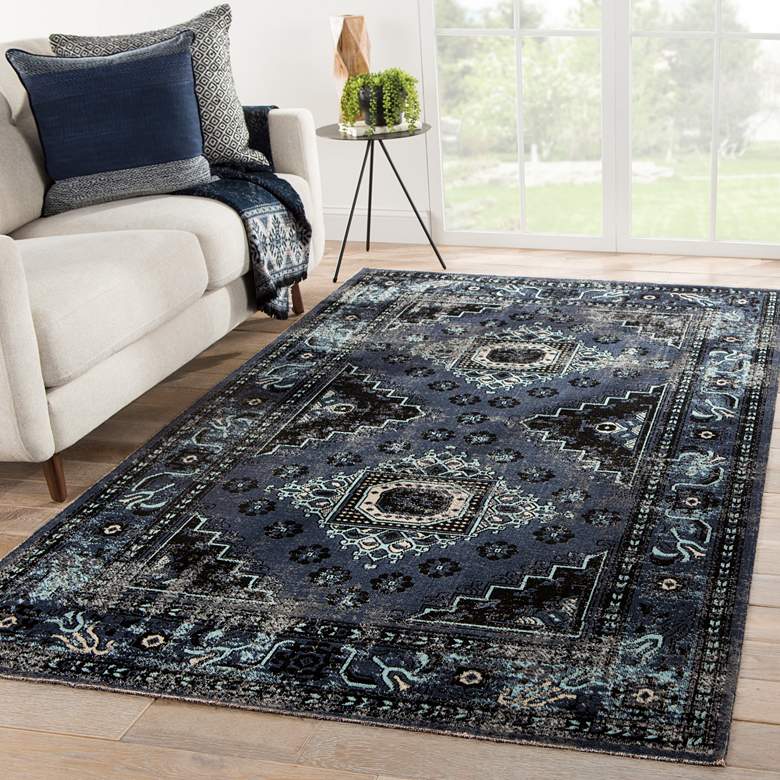 Polaris Westlyn POL24 5&#39;3&quot;x7&#39;6&quot; Black and Blue Area Rug