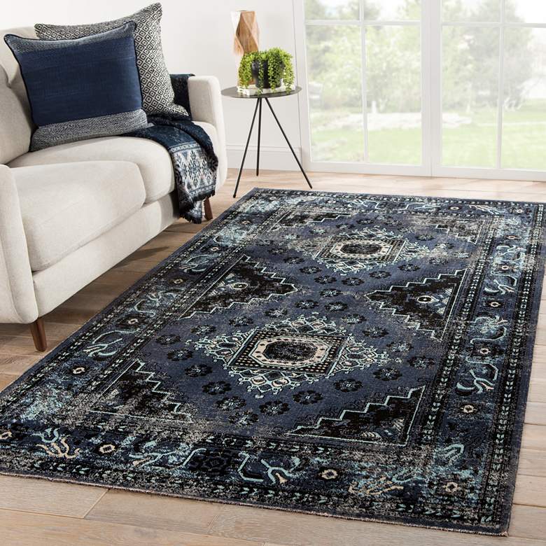 Image 1 Polaris Westlyn POL24 5'3"x7'6" Black and Blue Area Rug