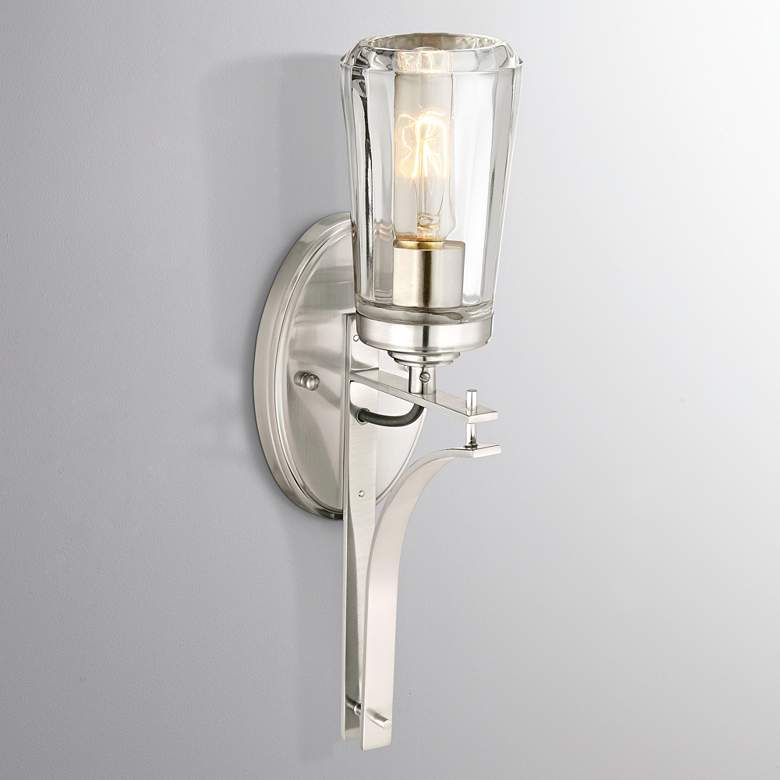 Image 2 Poleis 16 inch High Brushed Nickel Wall Sconce