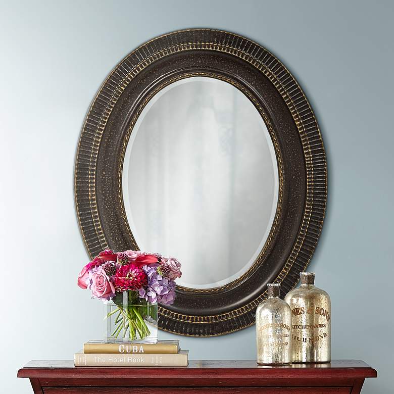 Image 1 Polini Dark Brown 27 3/4 inch x 34 inch Oval Wall Mirror
