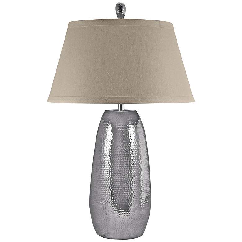 Image 1 Polished Aluminum Hammered Oblong Table Lamp