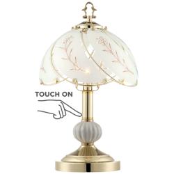 Polished Brass and Flower Glass Shade 15&quot; High On-Off Touch Table Lamp