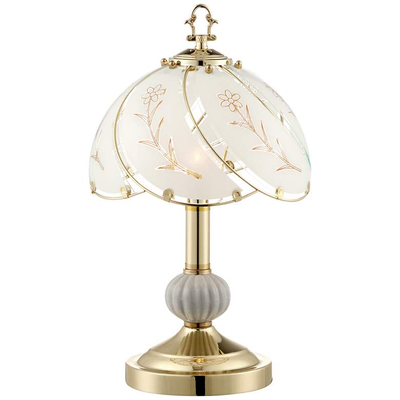 Image 7 Polished Brass and Flower Glass Shade 15" High On-Off Touch Table Lamp more views