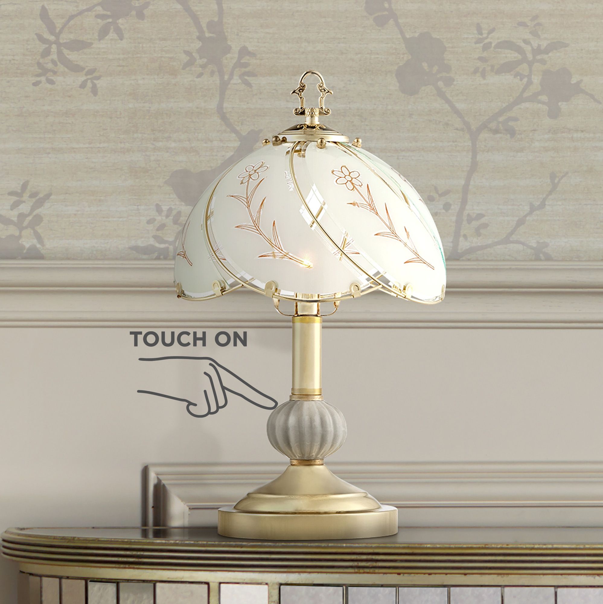 Polished Brass and Flower Petal Shade 15" High On-Off Touch Table Lamp in scene