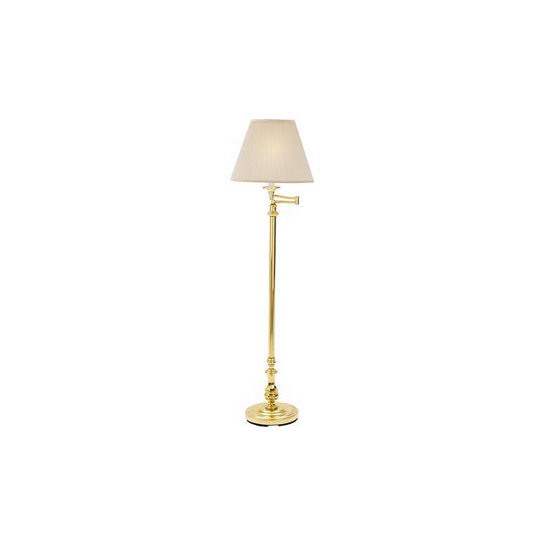 Image 1 Polished Brass Swingarm Pleated Shade Floor Lamp