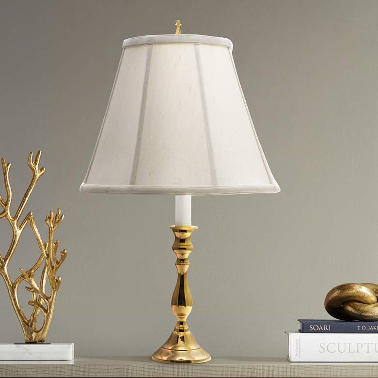 Image 1 Polished Brass White Shade 19" High Candlestick Accent Table Lamp