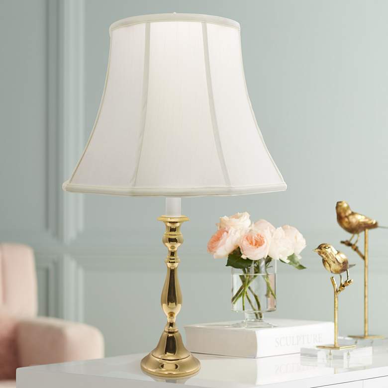 Image 1 Polished Brass White Shade Candlestick Table Lamp