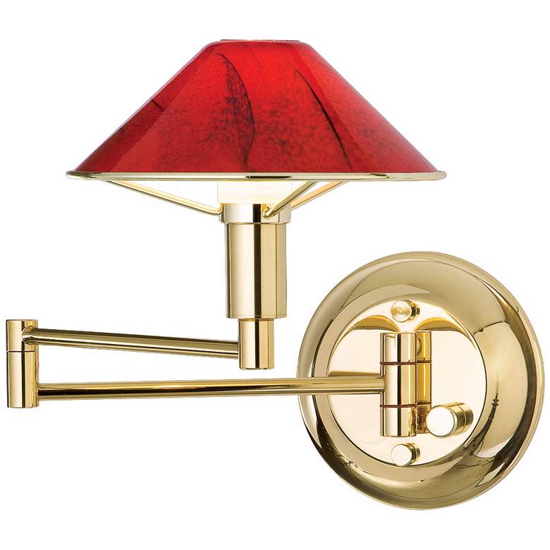 Image 1 Polished Brass with Magma Red Glass Swing Arm Wall Lamp