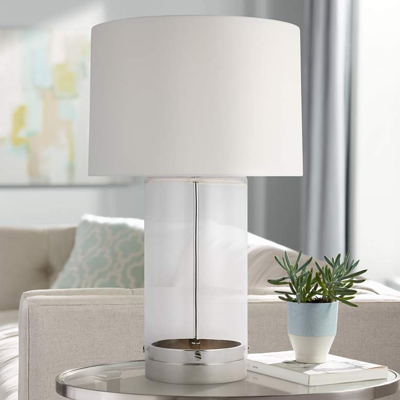 Image 1 Polished Nickel and Glass Cylinder LED Table Lamp by Chapman &amp; Myers