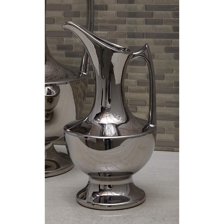 Image 1 Polished Silver 12 inch High Ceramic Pitcher with Handle