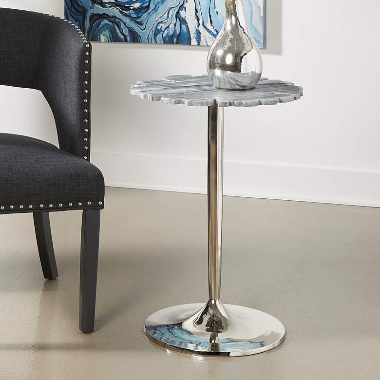 Image 1 Polly 18" Wide Gray Stone Marble Accent Table