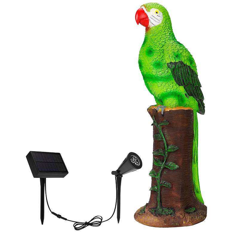 Image 1 Polly 20"H Green Brown Outdoor Parrot Statue with Spotlight