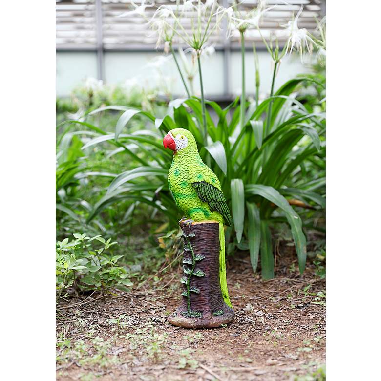 Image 3 Polly 20 inchH Green Brown Outdoor Parrot Statue with Spotlight more views