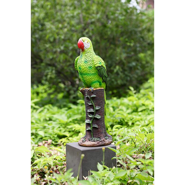 Image 5 Polly 20 inchH Green Brown Outdoor Parrot Statue with Spotlight more views