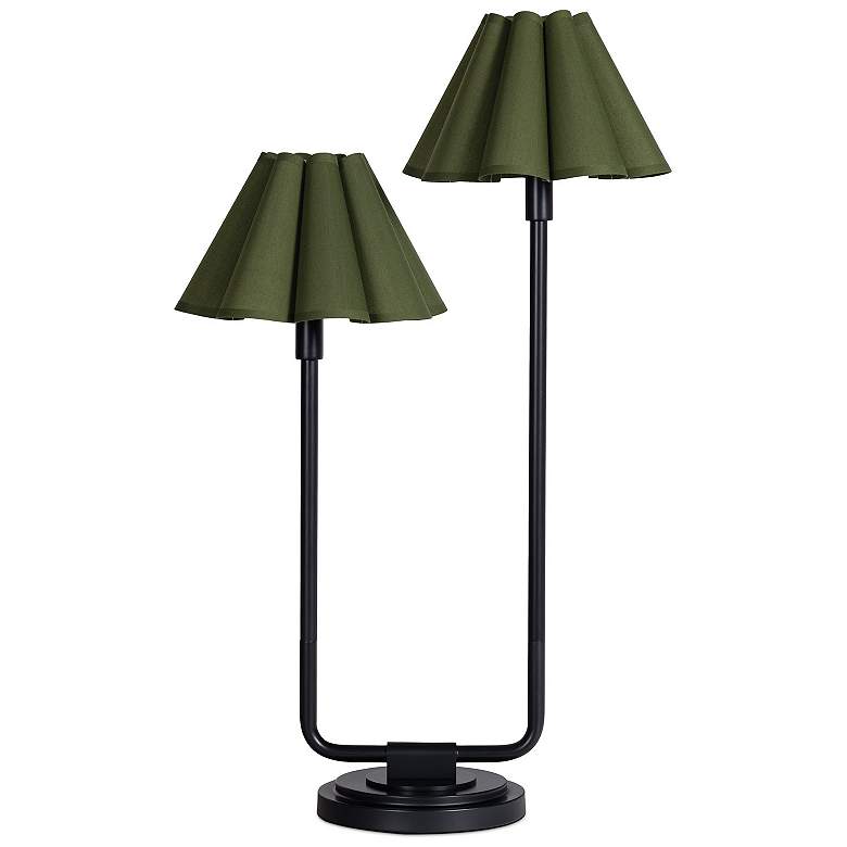 Image 1 Polly Double Arm Table Lamp (Blackened Brass with Green Shade)