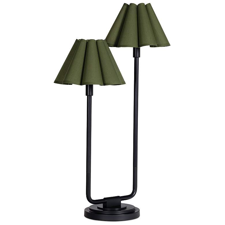 Image 2 Polly Double Arm Table Lamp (Blackened Brass with Green Shade) more views