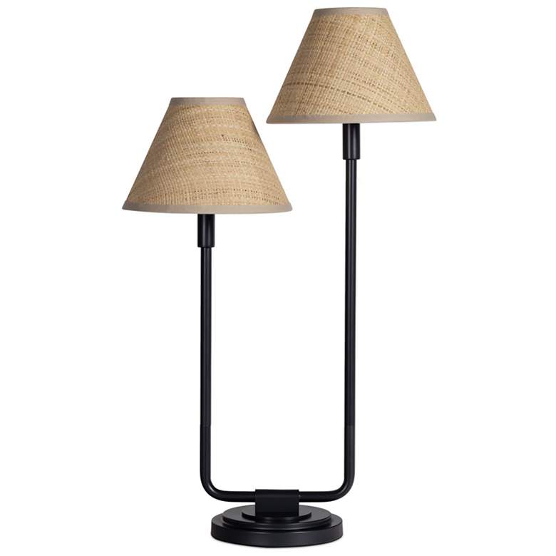 Image 1 Polly Double Arm Table Lamp (Blackened Brass with Rattan Shade)