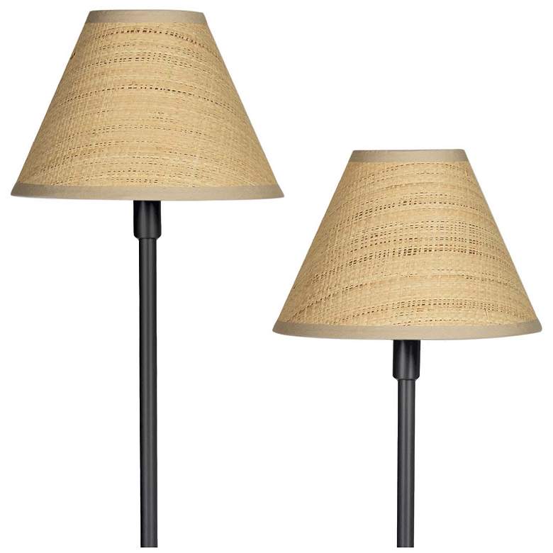 Image 4 Polly Double Arm Table Lamp (Blackened Brass with Rattan Shade) more views
