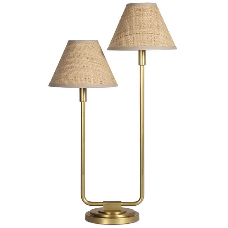 Image 1 Polly Double Arm Table Lamp (Natural Brass with Rattan Shade)