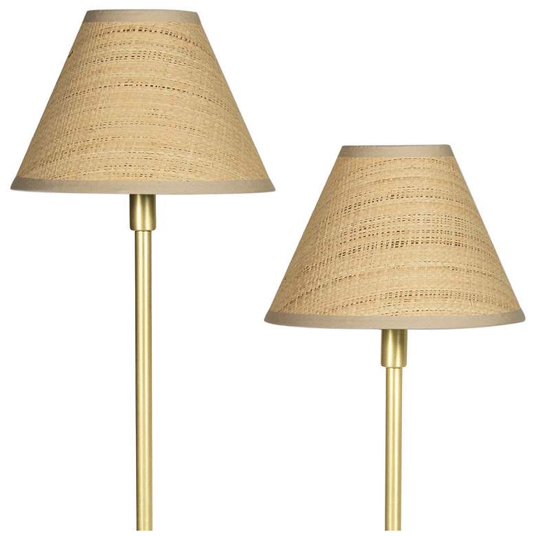 Image 4 Polly Double Arm Table Lamp (Natural Brass with Rattan Shade) more views