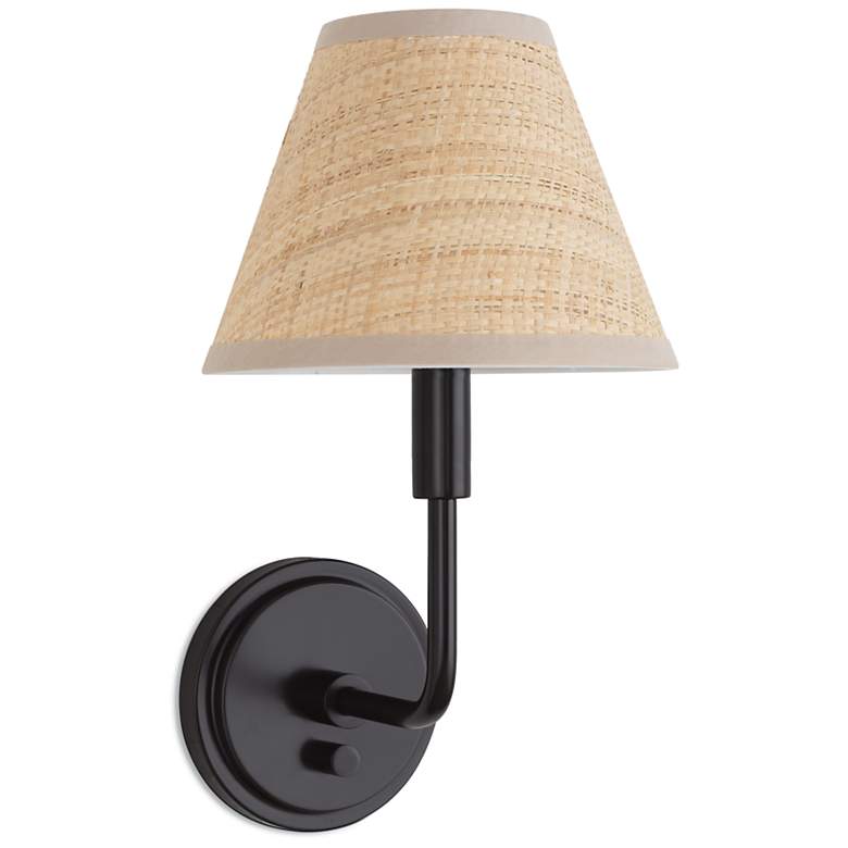 Image 1 Polly Sconce Single (Blackened Brass with Rattan Shade)