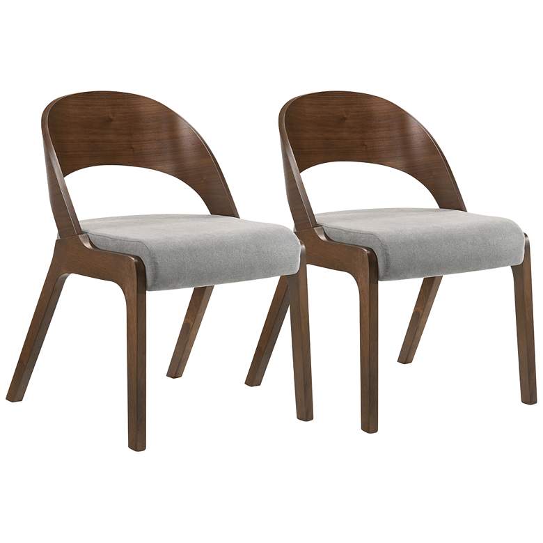 Image 2 Polly Set of 2 Mid-Century Dining Chairs in Gray Upholstery and Walnut