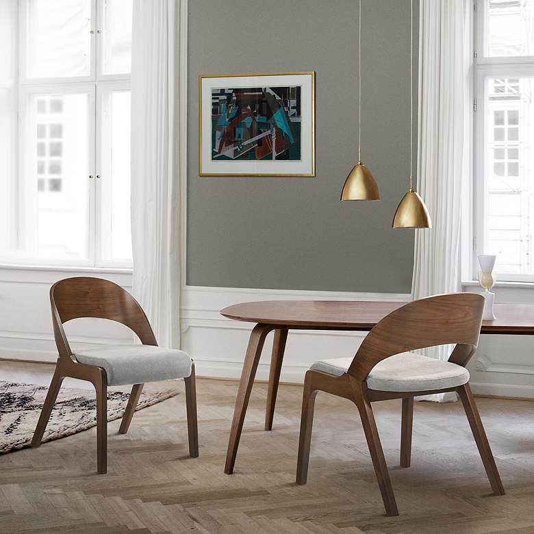 Image 1 Polly Set of 2 Mid-Century Dining Chairs in Gray Upholstery and Walnut