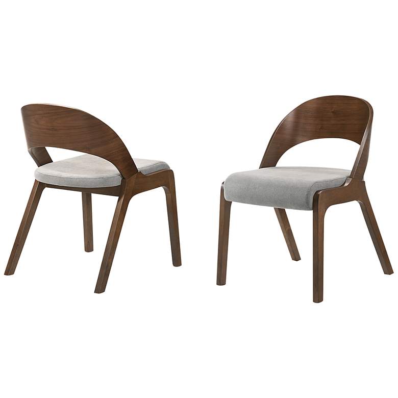 Image 6 Polly Set of 2 Mid-Century Dining Chairs in Gray Upholstery and Walnut more views