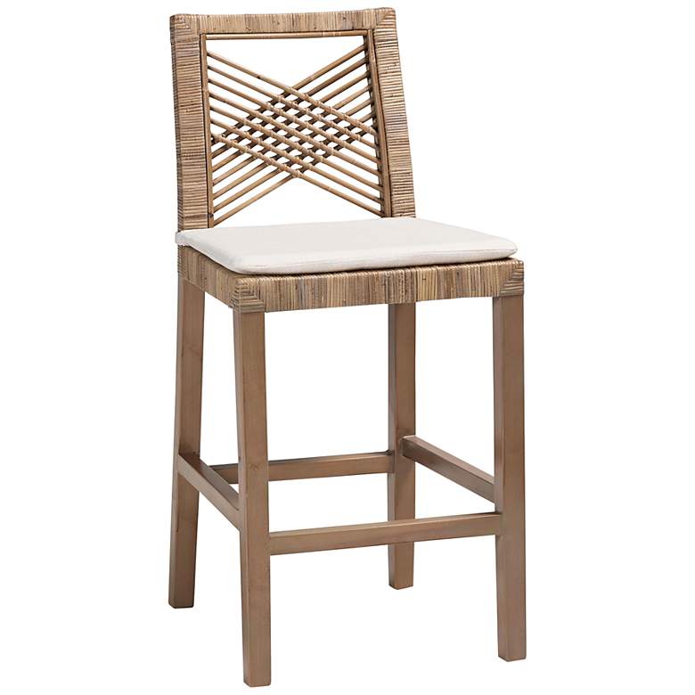 Image 3 Poltak 24" Wood Natural Rattan and Wood Counter Stool