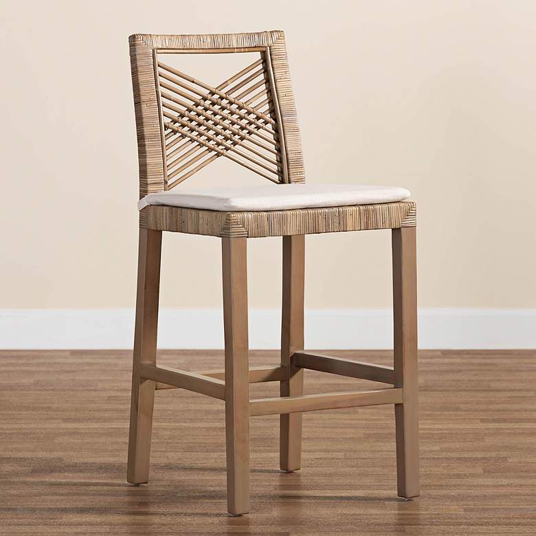Image 2 Poltak 24" Wood Natural Rattan and Wood Counter Stool