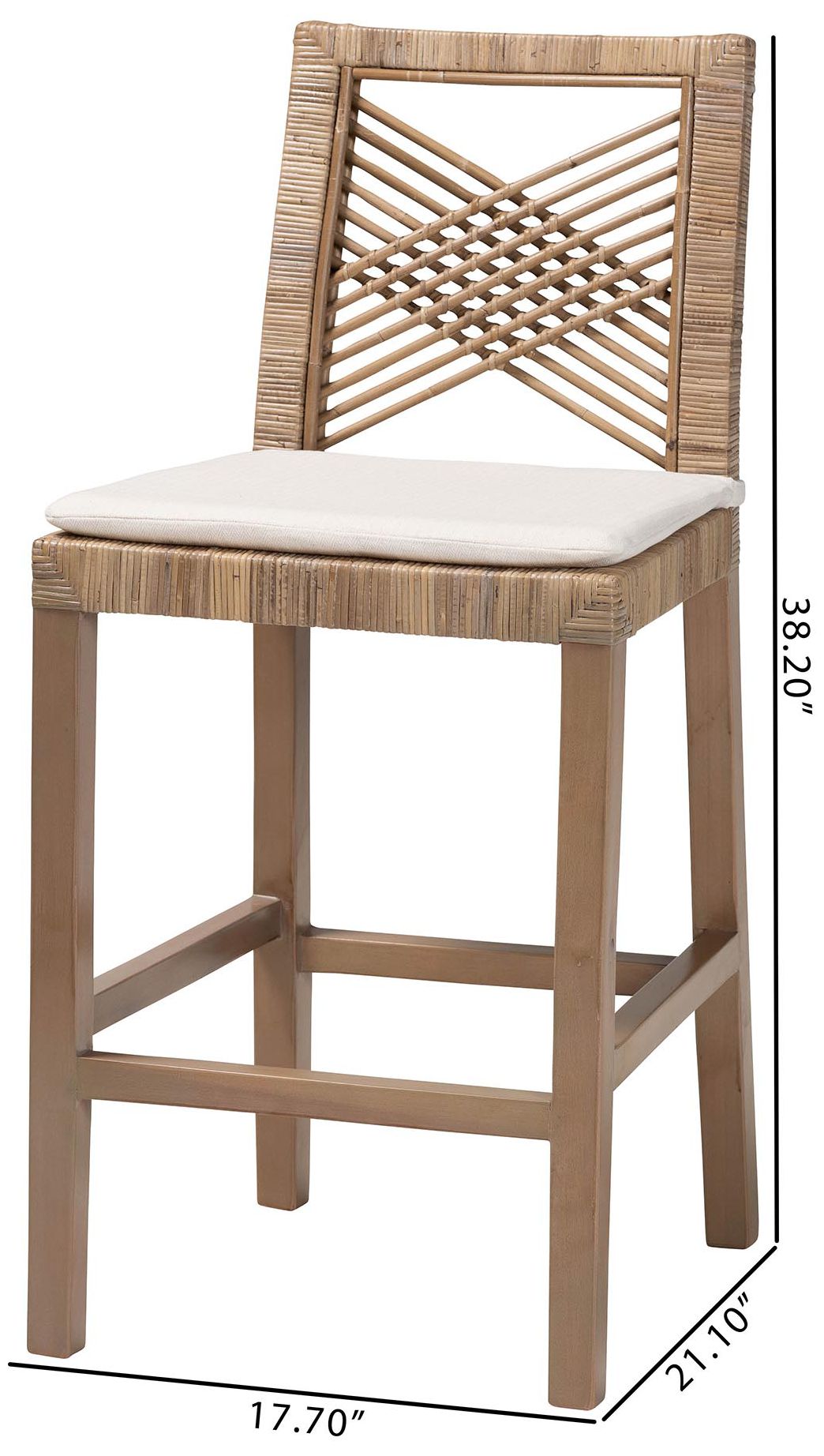 Poltak 24" Wood Natural Rattan and Wood Counter Stool in scene