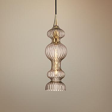 Pomfret 6" Wide Aged Brass Mini Pendant w/ Bronze Glass