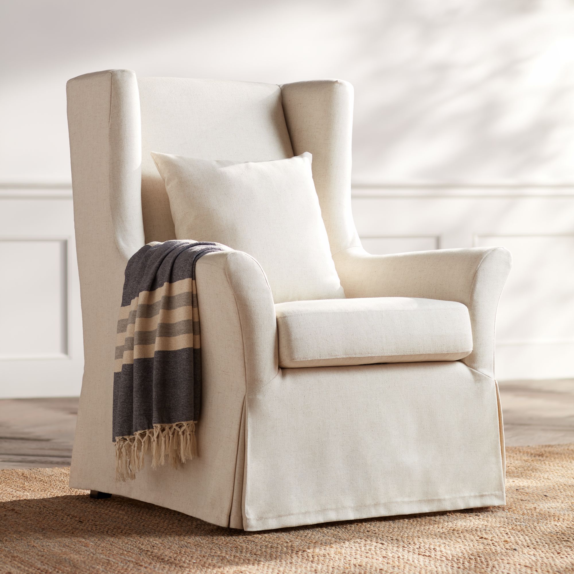 Pomona Oatmeal Fabric Slipcover Accent Chair