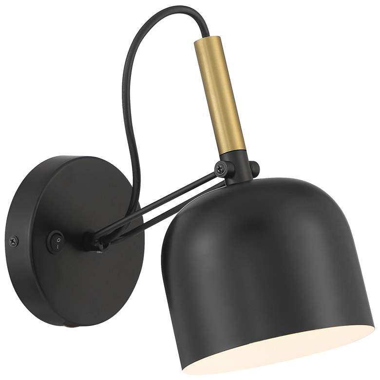Image 1 Ponti 8.5" Wide Black with Antique Brushed Brass LED Reading Light