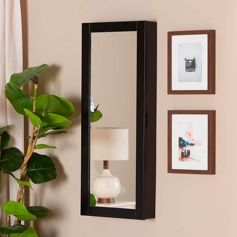 Image 1 Pontus 14" Wide Black Wall-Mount Jewelry Armoire w/ Mirror