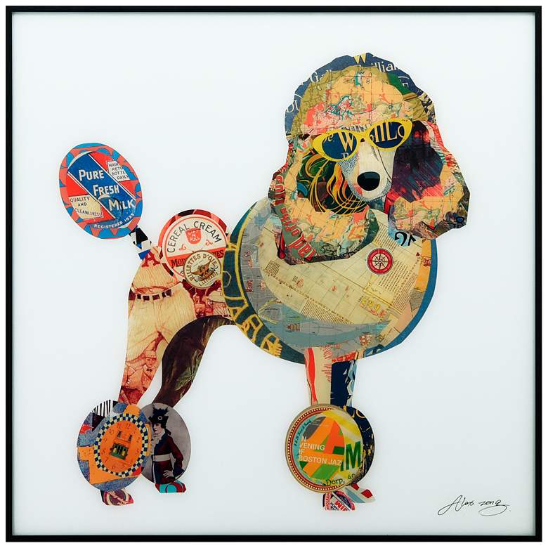 Image 2 Poodle 24" Square Framed Printed Art Glass Wall Art