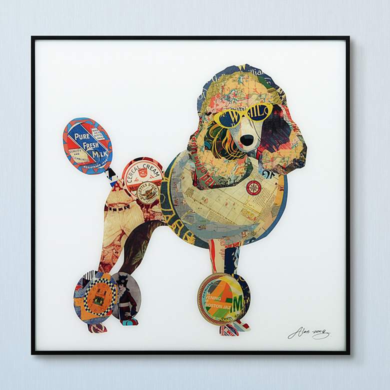 Image 1 Poodle 24" Square Framed Printed Art Glass Wall Art