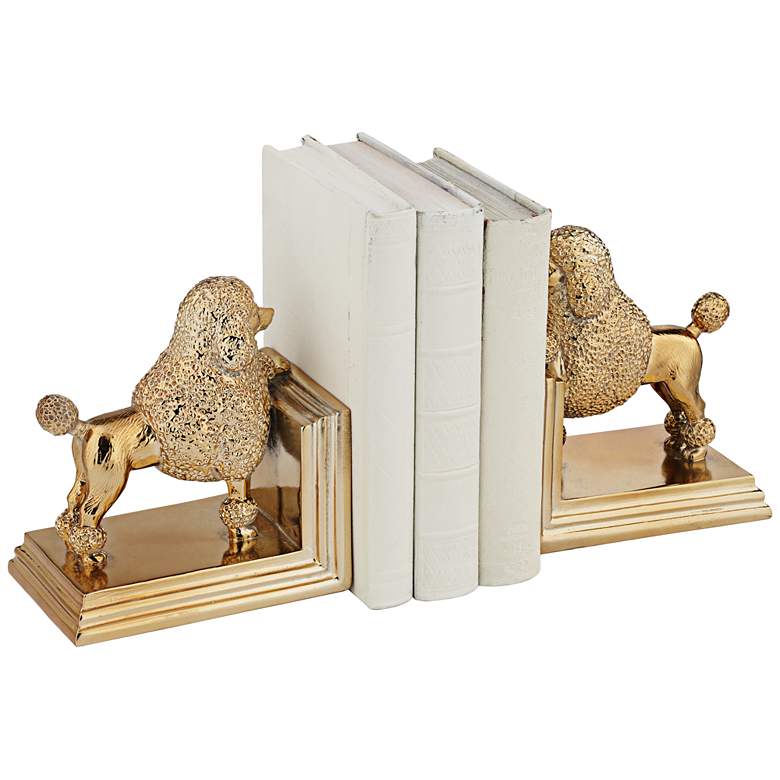 Poodle Dog Gold Decorative Bookends Set