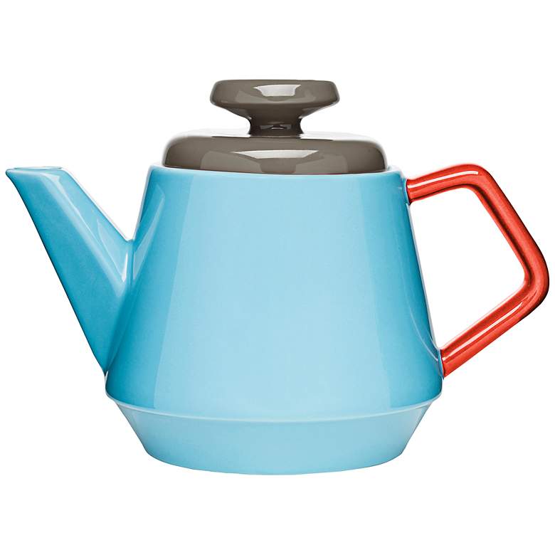 Image 1 POP Turquoise, Red and Brown Stoneware Teapot