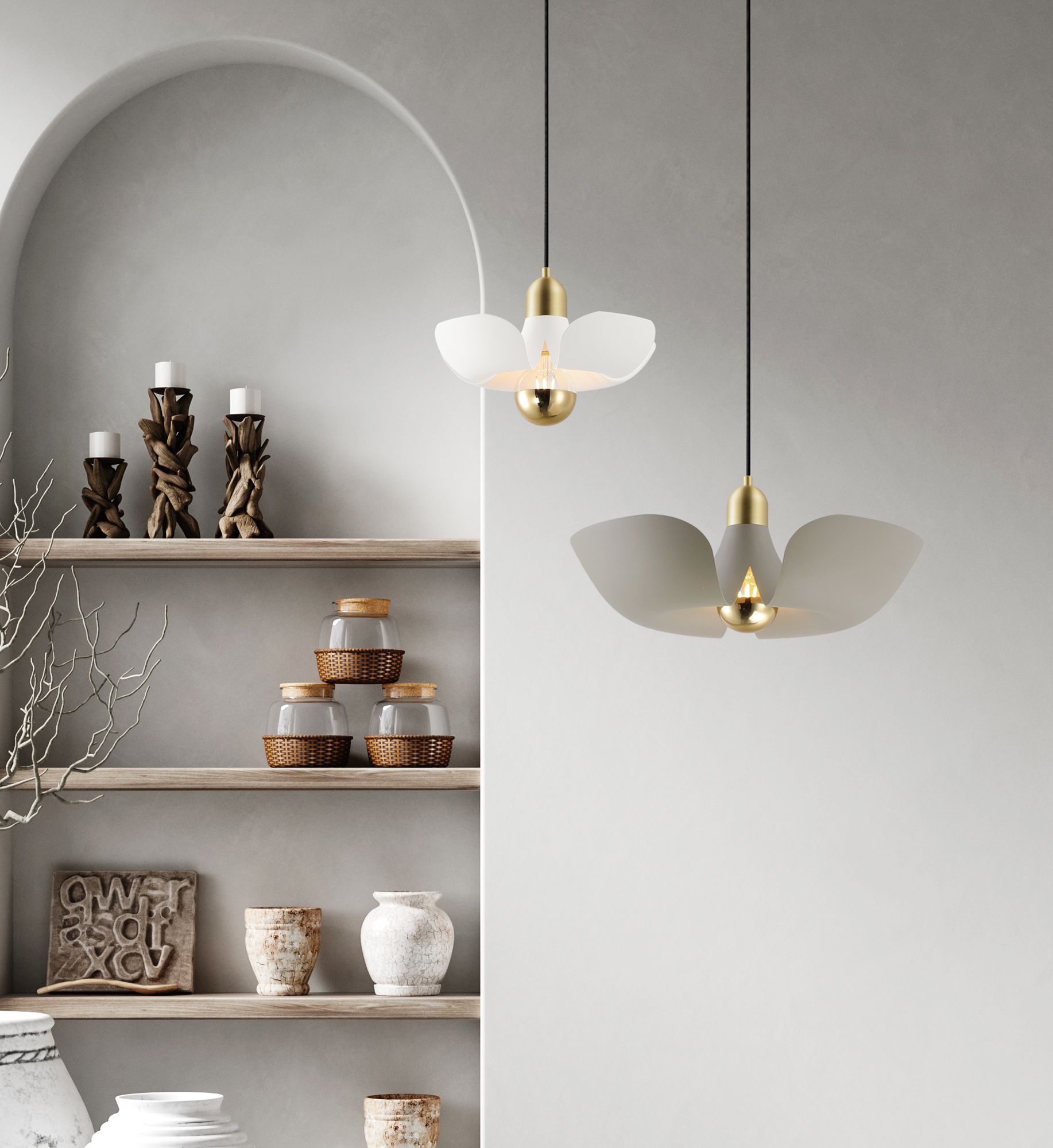 Image 6 Poppy 12" Pendant - White/Satin Brass more views