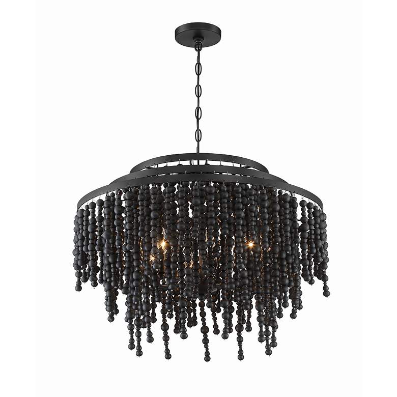 Image 3 Poppy 26 1/2"W Matte Black Wood Beaded 6-Light Chandelier more views